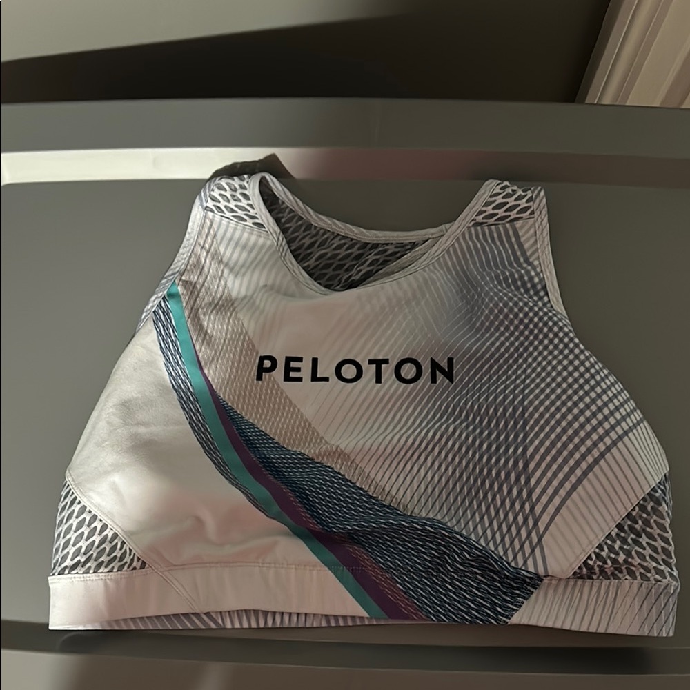 Peloton White and Blue Patterned Sports Bra